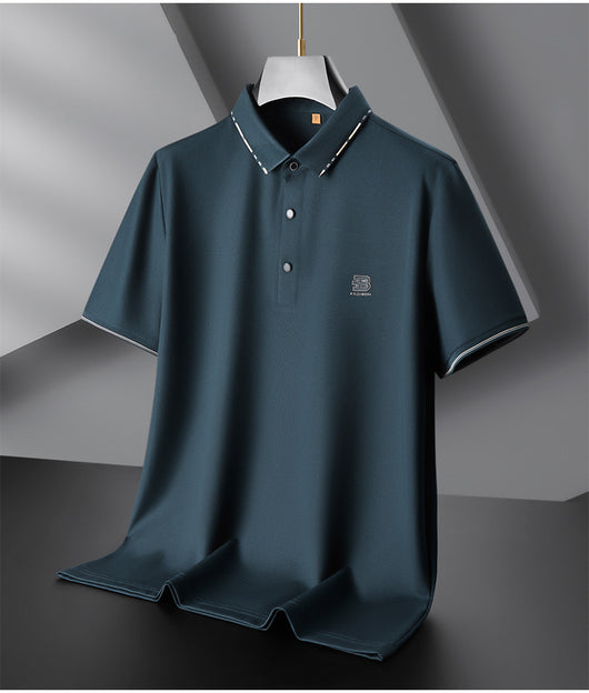 Polo Oversize de Seda Helada para Hombre - Manga Corta con Solapa Relajada - Image 10