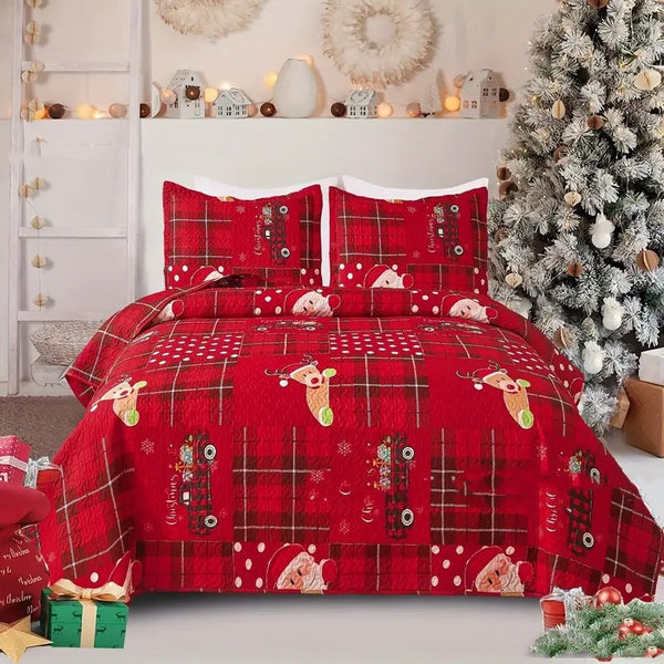 Juego de Cama Tres Piezas Tela Durazno Navideña