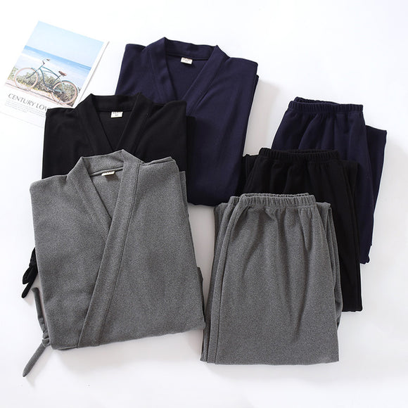 Muji Men's Japanese Kimono Pajamas - Premium Thermal Robe