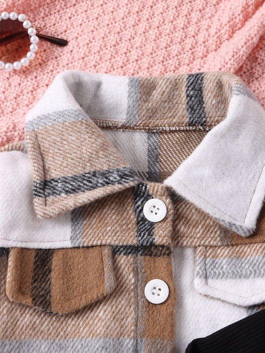 Conjunto de Dos Piezas: Vestido Cuello Alto a Cuadros con Chaqueta - Image 8