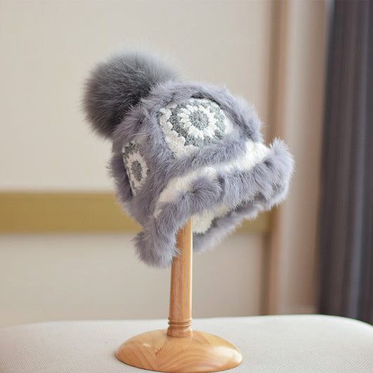 Gorro Cálido de Invierno con Pelaje de Zorro y Conejo - Diseño Tigre Tejido - Image 5