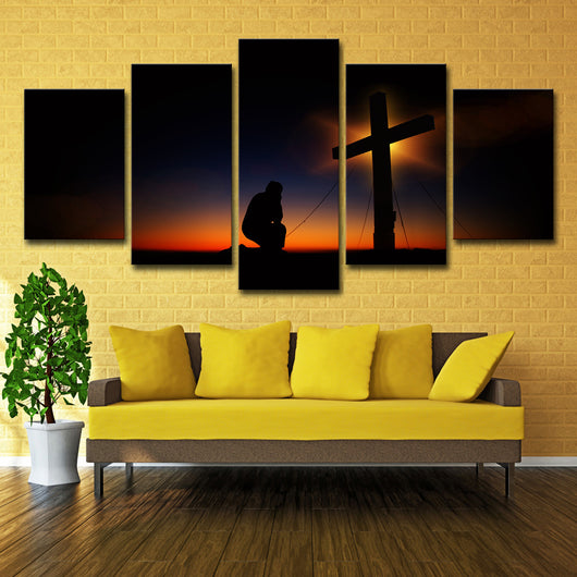 Cuadro Óleo Atardecer con Cruz de Cristo para Sala de Estar - Image 7