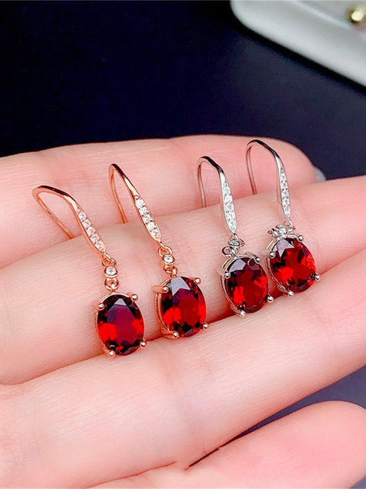 Aretes de Gancho con Granate Rojo Sangre de Paloma Genuino Natural - Image 7