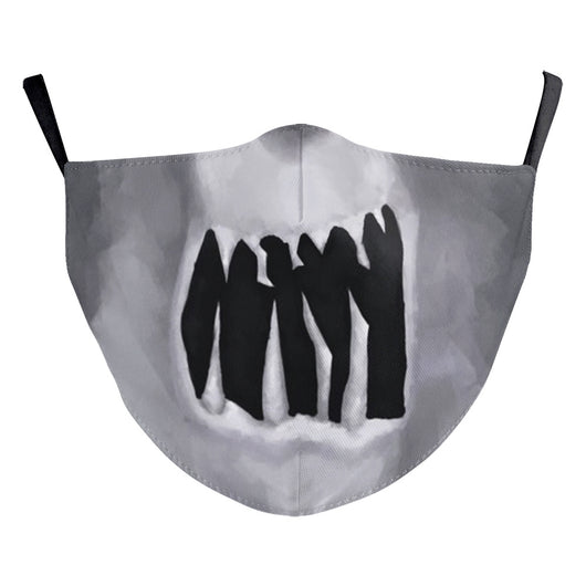 Halloween dust mask with a split design: one side a smiling clown face, the other a stitched, bloody mouth. - Image 17