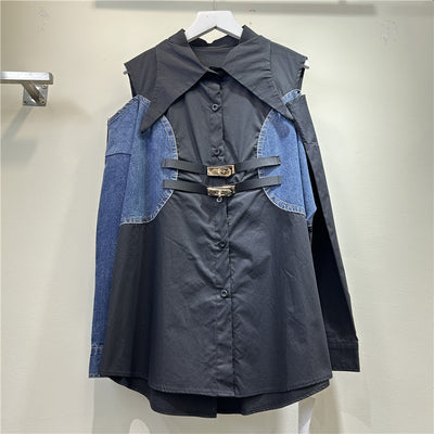 Blusa Elegante Bicolor con Hombros Descubiertos para Mujer - Image 3