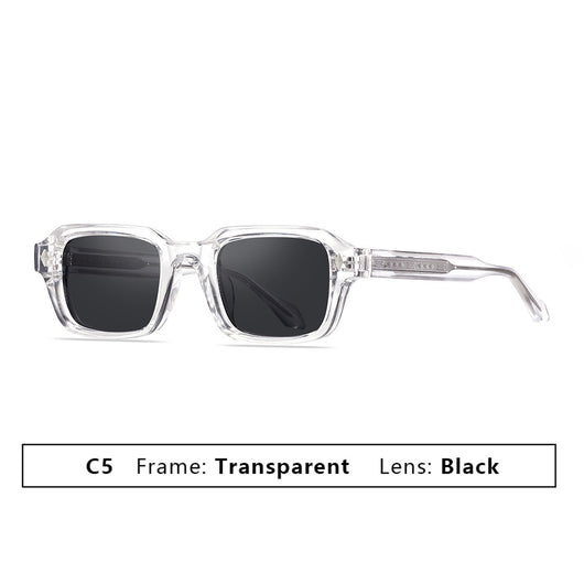 Black square-frame sunglasses with dark lenses and small silver diamond accents on the temples. - Image 7