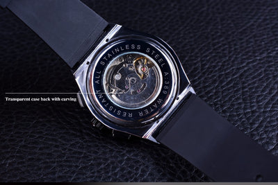 Reloj Automático Mecánico de Lujo Seis Agujas Esfera Blanca Correa Negra - Image 6