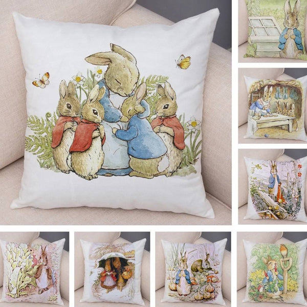 Funda de Cojín Conejo Cartoon Piel de Melocotón para Sofá y Decoración del Hogar