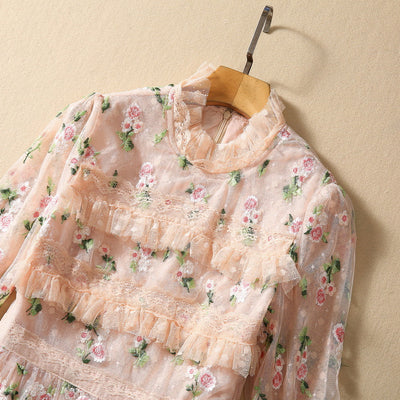 Vestido Largo de Encaje Floral Bordado con Mangas Largas - Image 5