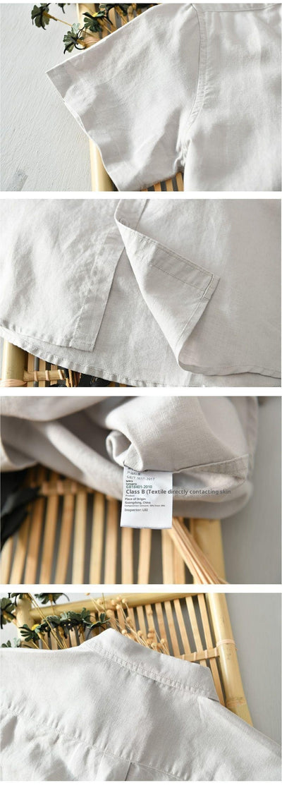 Camisa de Lino Manga Corta para Hombre - Comodidad de Verano - Image 17