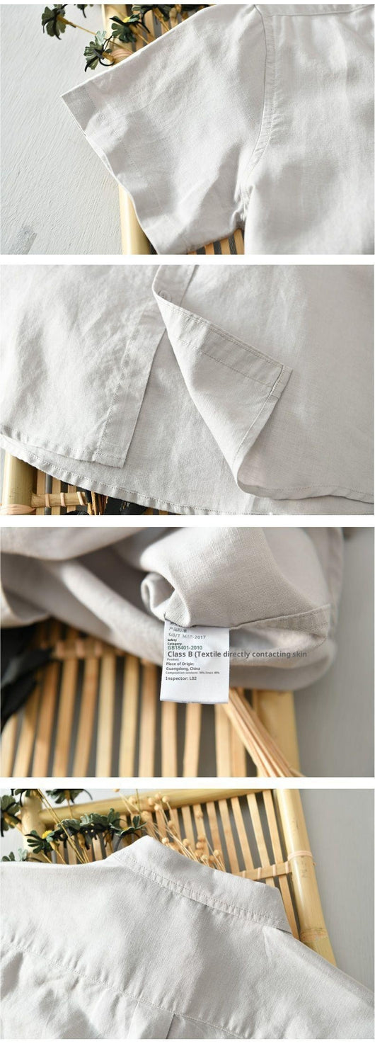 Camisa de Lino Manga Corta para Hombre - Comodidad de Verano - Image 17