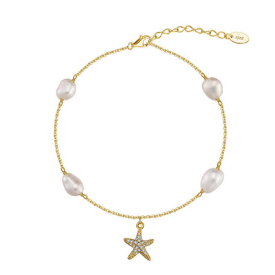 Tobillera de Plata 925 con Estrella de Mar y Perla - Estilo Playa - Image 9