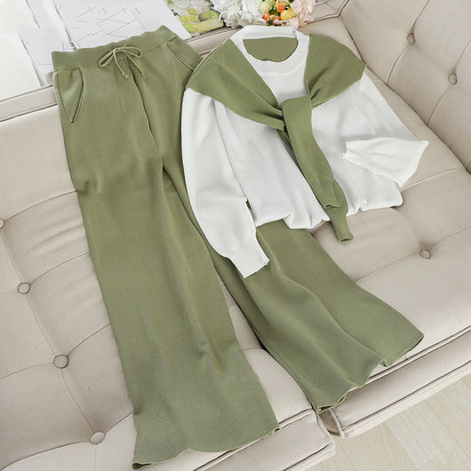 Conjunto Dos Piezas: Suéter Tejido Suelto con Contraste y Pantalón con Cordón - Image 3