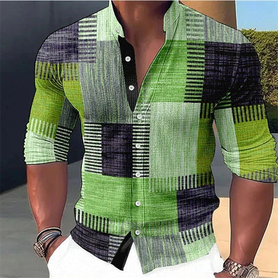 Camisa Casual Estampado Musical con Cuello de Pie Manga Larga para Hombre - Image 18