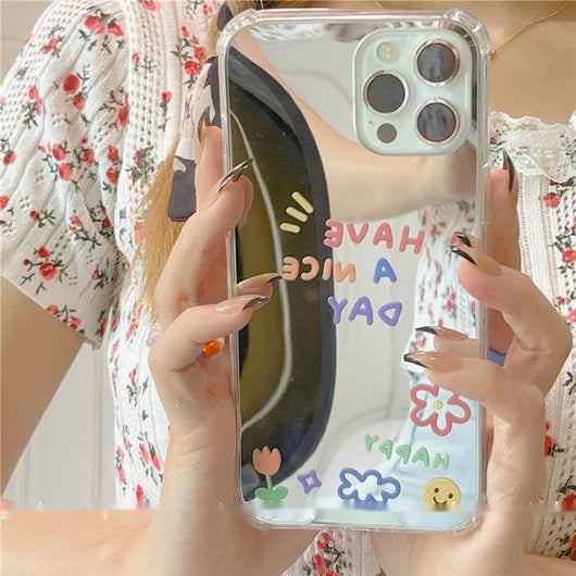 Protector de Celular con Espejo Floral y Carita Sonriente - Image 8