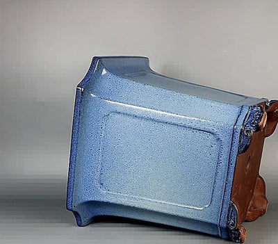 Maceta Bonsái Artesanal Azul Claro Esmaltada Forma Tubo Antiguo - Image 9