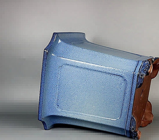 Maceta Bonsái Artesanal Azul Claro Esmaltada Forma Tubo Antiguo - Image 9