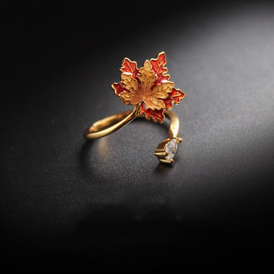Anillo de Oro 18K con Hoja de Arce y Esmalte Degradado - Image 10