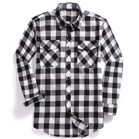 Camisa de Franela Cuadriculada Casual para Hombre con Bolsillos de Pecho - Image 8