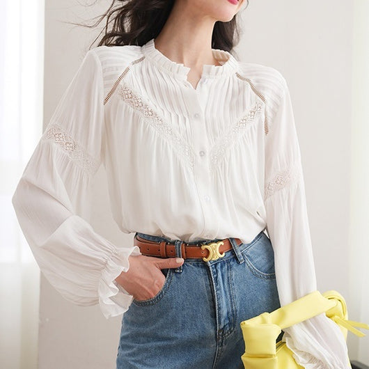 Blusa Blanca con Diseño Patchwork Estilo Francés - Image 5