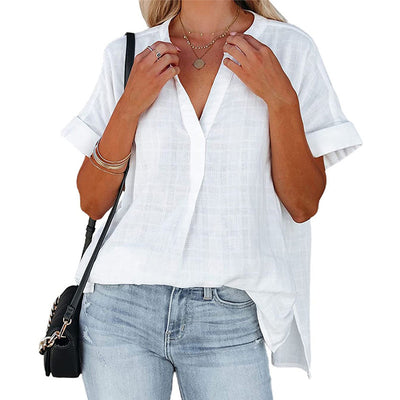 Blusa Suelta de Cuello en V con Mangas Cortas para Verano - Image 9