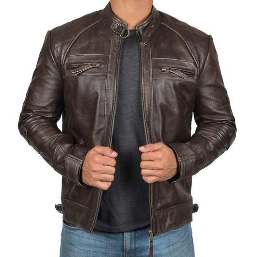 Chaqueta de Cuero para Hombre Estilo Europeo Americano con Cuello Alzado - Image 6