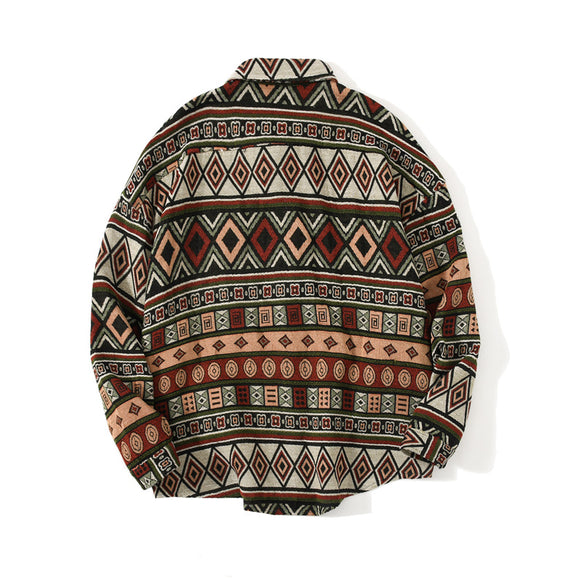 Camisa Vintage Étnica Tejida con Bordados para Hombre - Manga Larga