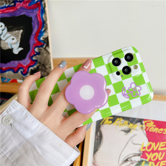 Funda para Teléfono Cuadros Verdes Verano con Flor Morada - Image 5