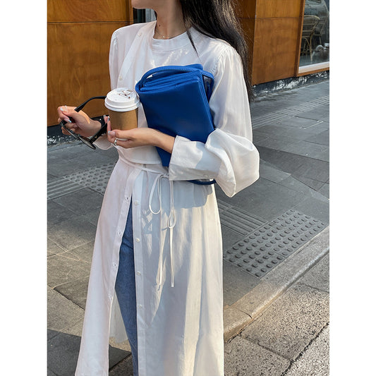 Vestido Elegante Cuello Redondo Color Liso con Cintura Definida para Mujer