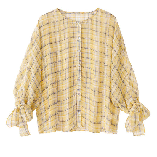Blusa de Cuadros para Mujer con Mangas 3/4 y Cuello Redondo en Chifón - Image 20
