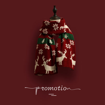 Bufanda Tejida Roja con Estampado de Reno y Copos de Nieve - Image 5