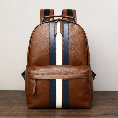 Mochila de Viaje en Cuero con Contraste de Colores para Hombre - Image 7