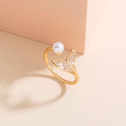 Anillo de Cola de Sirena con Perla y Circonita - Diseño Abierto Ajustable - Image 2