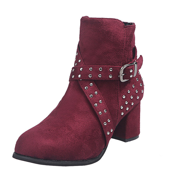 Botas Tobilleras de Tacón Alto en Gamuza con Hebilla - Otoño Invierno