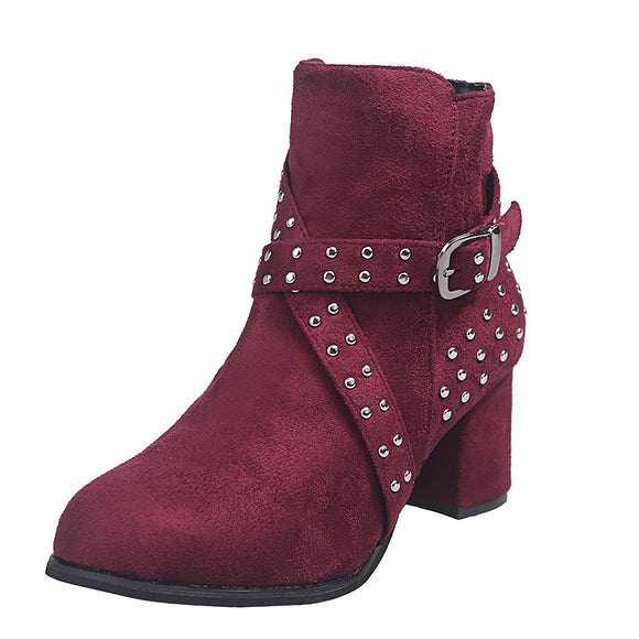 Botas Tobilleras de Tacón Alto en Gamuza con Hebilla - Otoño Invierno