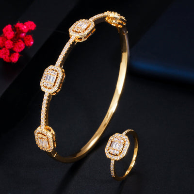 Conjunto de Pulsera y Anillo para Mujer con Circonita Brillante y Baño de Oro Real - Image 18