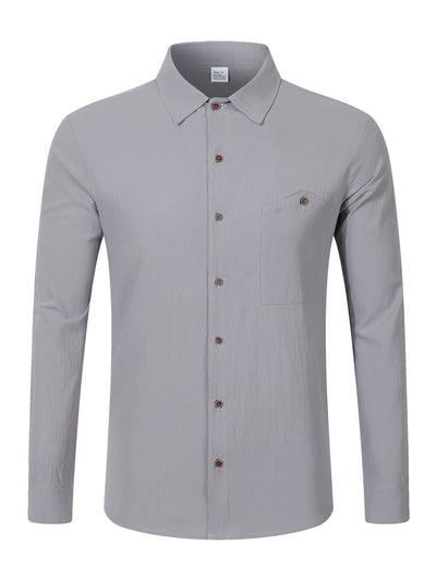 Camisa Cardigan Lino Hombre Fit Relajado Color Sólido - Image 21