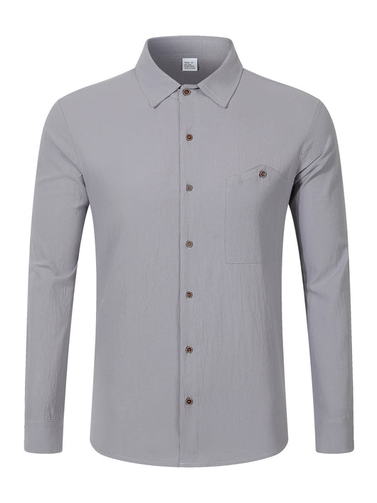 Camisa Cardigan Lino Hombre Fit Relajado Color Sólido - Image 21