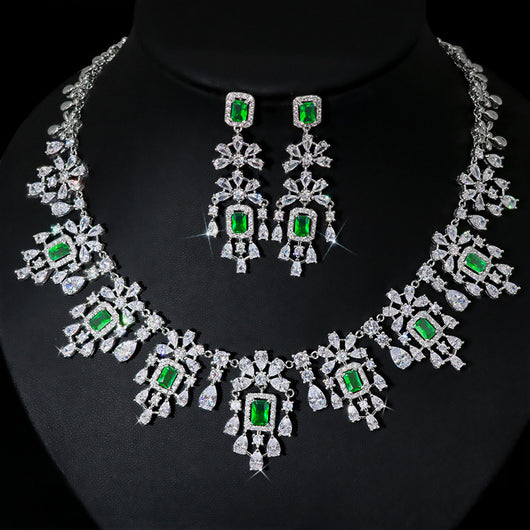 Conjunto de Collar y Aretes Retro Cuadrados con Circones Europeos y Americanos - Image 4