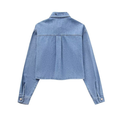 Camisa Denim Corta con Strass de Manga Larga - Image 16