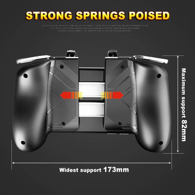 Black and white mobile game controller with L1R1 triggers holding a smartphone displaying a shooter game. - Image 11