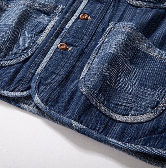 Chaleco Denim Retro Patchwork Color Block Marrón - Image 12