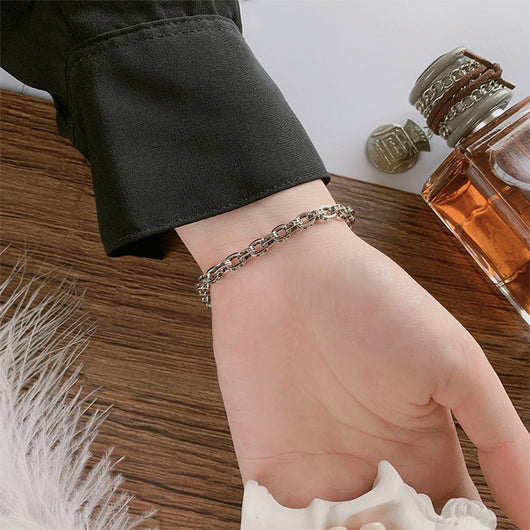 Pulsera de Plata Punk Personalizada con Ancla y Cruz - Diseño Minimalista para Parejas - Image 2