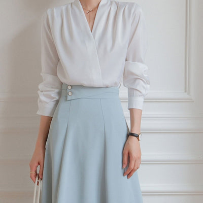 Blusa de Satén con Escote en V para Mujer - Elegancia Profesional - Image 15