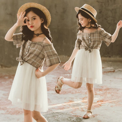 Vestido Princesa Estilo Occidental con Tirantes y Cuadros para Niñas - Image 3