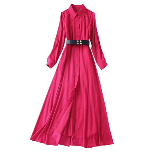 Vestido Largo Elegante con Cuello Camisero y Manga Tres Cuartos - Image 7