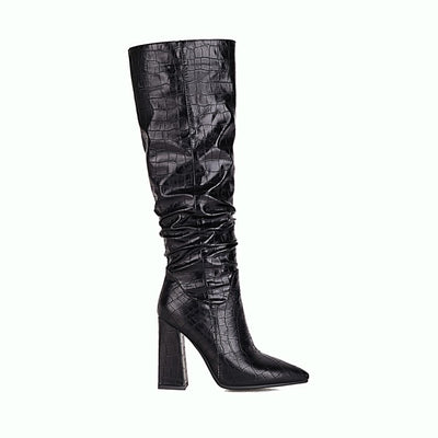 Botas Altas de Tacón Cuadrado con Punta Afilada y Cuero Grabado - Image 31