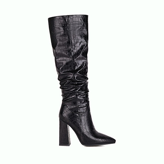Botas Altas de Tacón Cuadrado con Punta Afilada y Cuero Grabado - Image 31