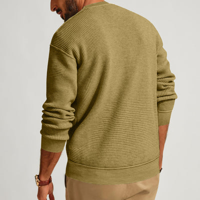 Camiseta Henley Suelta de Algodón Texturizado Manga Larga - Image 30