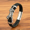 Pulsera Magnética para Hombre con Dragón Pi Xiu - Acero Inoxidable y Cuero con Patrón Leopardo